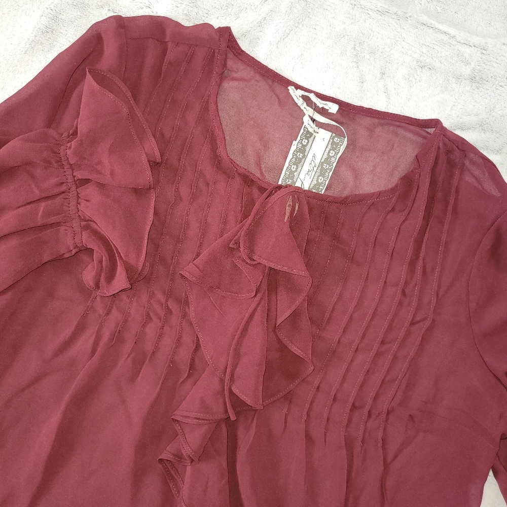 Ultra Pink Womens Large Burgundy Sheer Top Boho Whimsigoth Fairygrunge Romantic